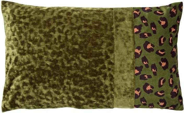 Dutch Decor BAILEY Kussenhoes velvet 30x50 cm Chive groen panterprint