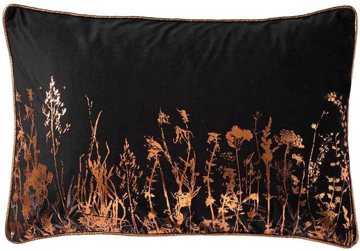 Dutch Decor DALITA Sierkussen 40x60 cm metallic design met bloemen Raven zwart