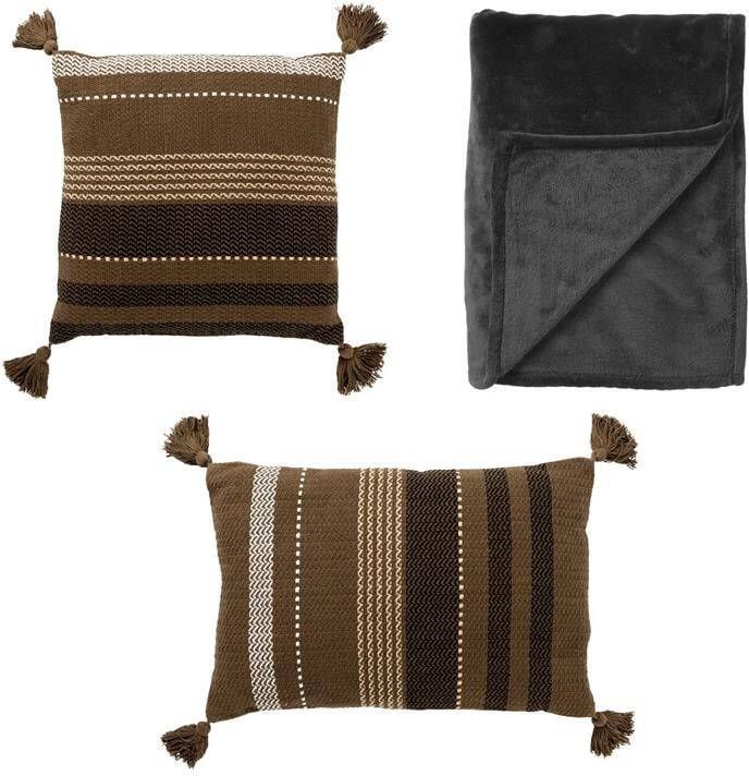 Dutch Decor VOORDEELSET FAR AWAY Set van 2 kussens en 1 plaid groen & zwart Tamar + Billy