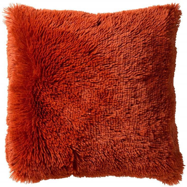 Dutch Decor FLUFFY Sierkussen 45x45 cm superzacht effen kleur Potters Clay oranje-terracotta