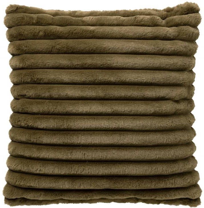Dutch Decor HAZEL Sierkussen 50x50 cm effen kleur strepen heerlijk zacht Military Olive groen