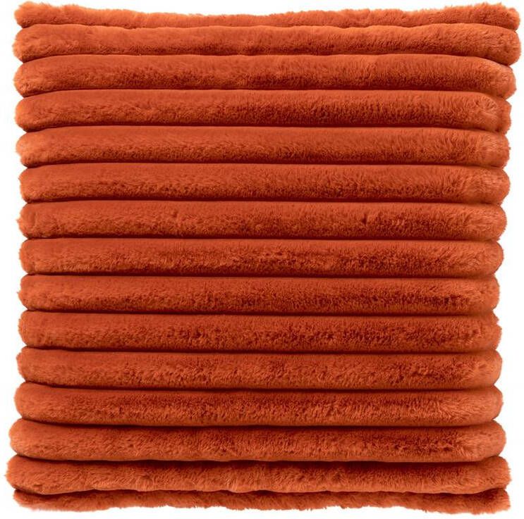 Dutch Decor HAZEL Sierkussen 50x50 cm effen kleur strepen heerlijk zacht Potters Clay oranje