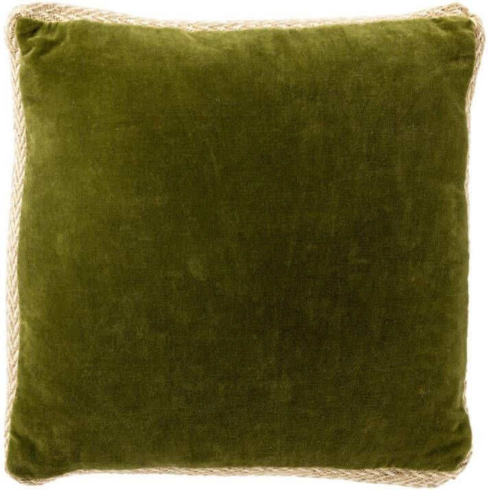 Dutch Decor MANOE Sierkussen 45x45 cm effen kleur met rand van jute Cardamom Seed donkergroen