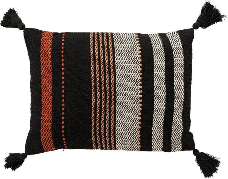 Dutch Decor TAMAR Sierkussen katoen 40x60 cm Raven zwart kussentje met flosjes