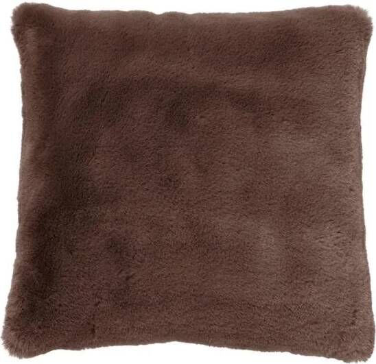 Dutch Decor ZAYA Sierkussen 45x45 cm bontlook effen kleur Chocolate Martini donkerbruin