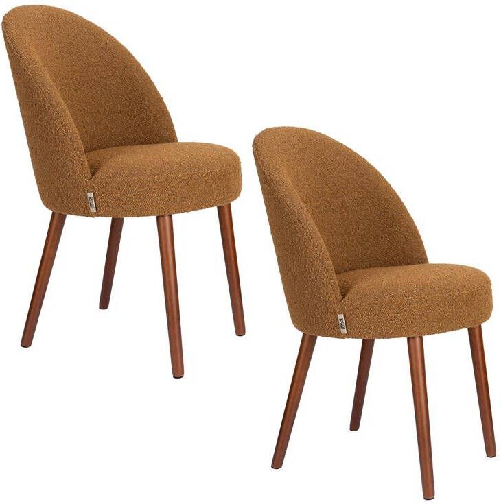 Dutchbone Barbara Eetkamerstoelen Boucle Ochre Bruin Set van 2