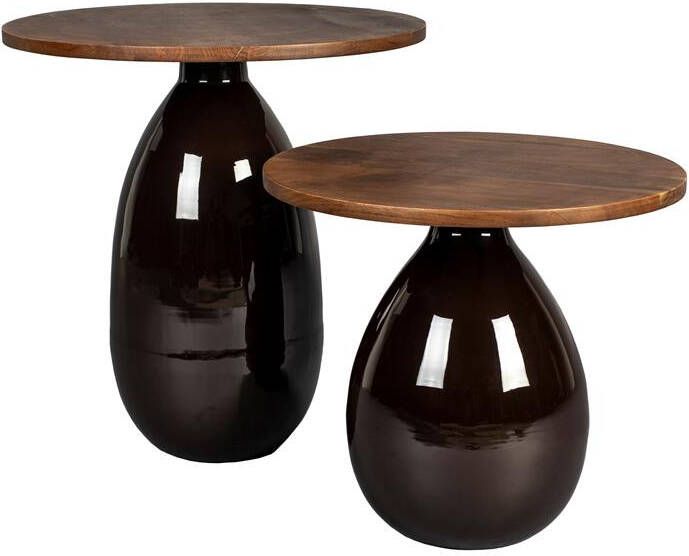 Dutchbone Ronde Bijzettafel Silvine Mangohout Set van 2 stuks Bruin