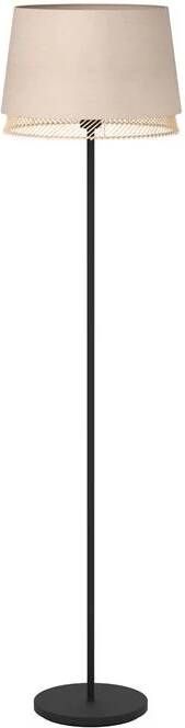 EGLO Staande lamp TABLEY Vloerlamp metaal in zwart bamboe en linnen E27 fitting 150 cm (1 stuk)