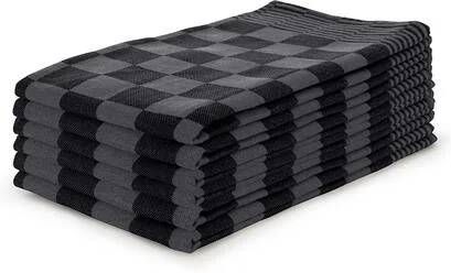 Ten Cate Theedoeken set Blok Zwart 65x65 Set van 6 Geblokt Blokdoeken 100% katoen Horeca Theedoeken