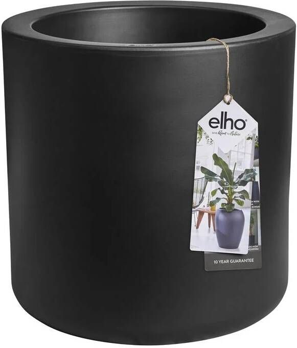 Elho Pure Cilinder Wheels 40 Grote Bloempot voor Binnen en Buiten Gerecycled Plastic Ø 39.5 x H 40 cm Zwart