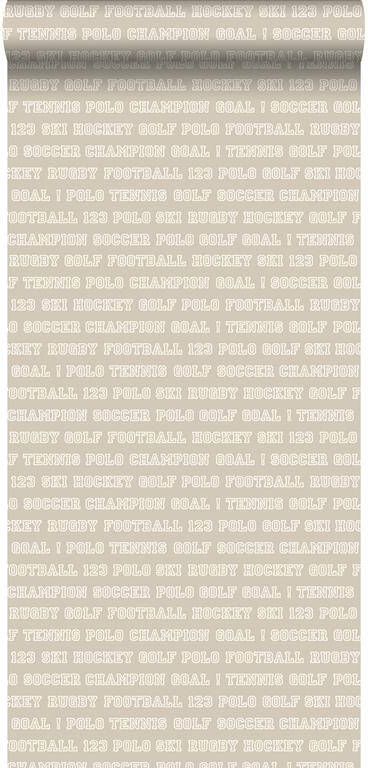 Sanders & Sanders ESTAhome behang sport teksten warm grijs 53 cm x 10 05 m 115622