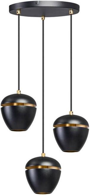 ETH Claire Hanglamp 3xE27 Zwart+goud 3xkap 15cm + 3x2 Meter Zwart Stof Kabel