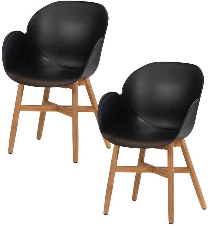 Exotan Fauteuil Buiten Tulip Teak|Propyleen Zwart Set van 2