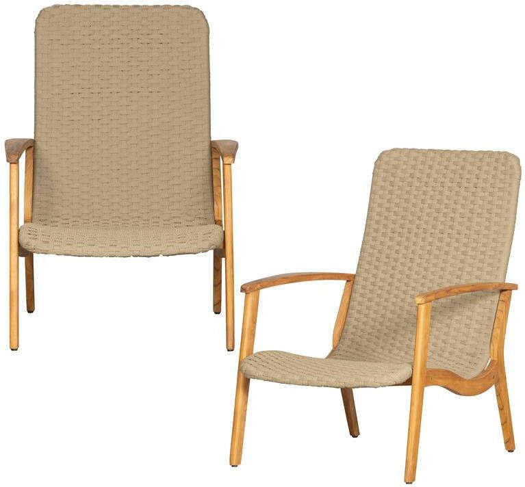 Exotan Stony Fauteuil Armleuning Buiten Touw|Hout Groen -Set van 2