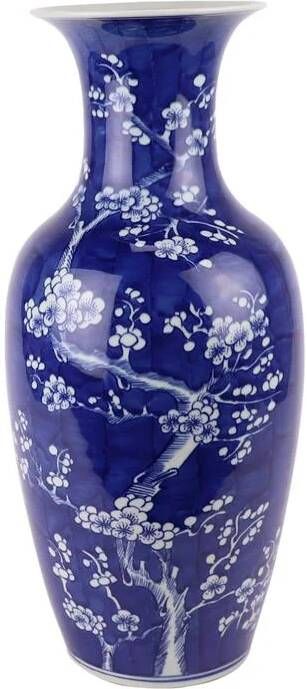 Fine Asianliving Chinese Vaas Porselein Blauw Handgeschilderd Bloesems D20xH44cm
