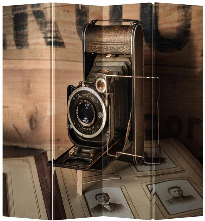 Fine Asianliving Kamerscherm Scheidingswand B160xH180cm 4 Panelen Vintage Camera