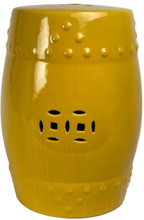Fine Asianliving Keramische Tuinkruk D33xH46cm Porselein Handgemaakt Amber Geel Chinese Meubels Oosterse Kast