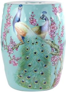 Fine Asianliving Keramische Kruk Pauw Blauw Handgemaakt Porselein B33xH45cm Keramiek Bijzettafel Porselein Stoel Tuinkruk
