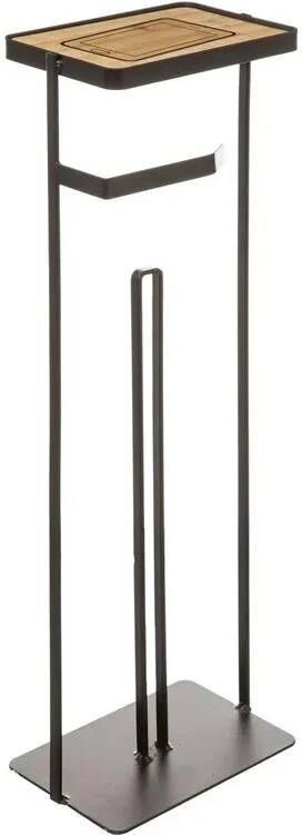 5Five Staande wc toiletrolhouder zwart met reservoir en telefoon houder plankje 59 cm van metaal Toiletrolhouders