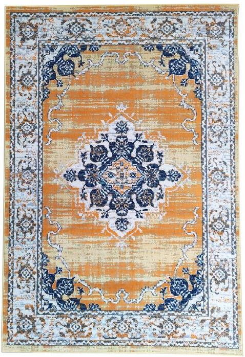 FlyCarpets Sarande Vintage Oranje | Blauw Vloerkleed Medaillon