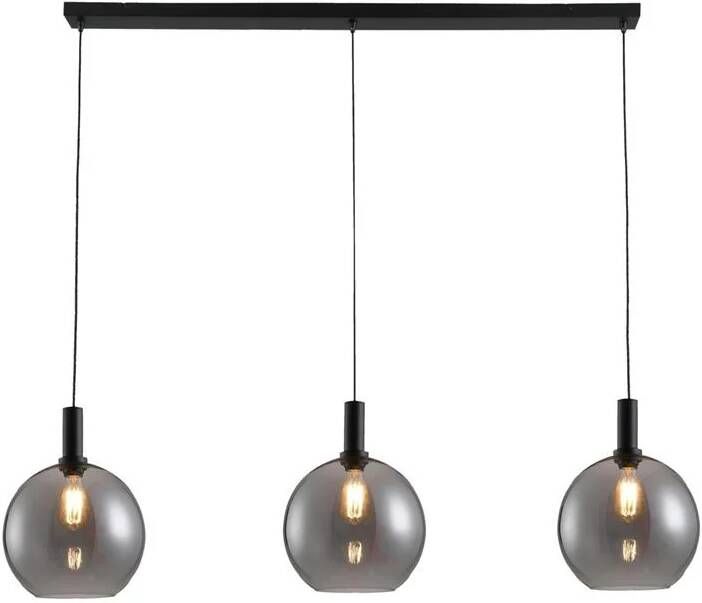 Freelight Hanglamp Chandra 3 lichts rook glas L 120 cm zwart