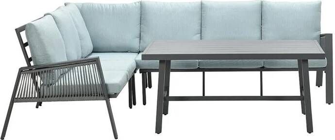 Van Kooten Tuin en Buitenleven Andrea lounge-diningset hoekbank en tafel links carbon black rope dark grey mint grey