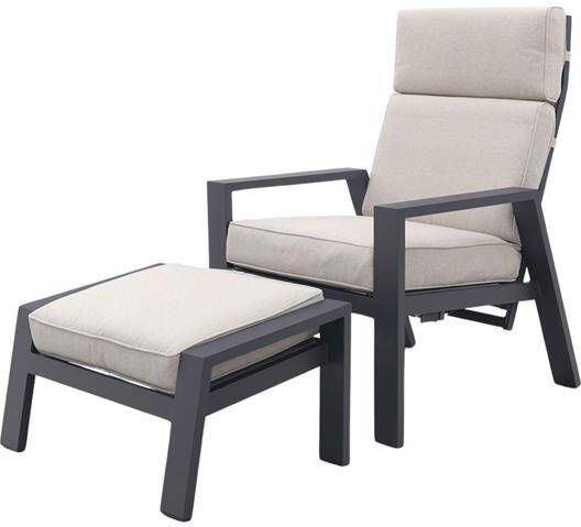 Garden Impressions Max loungestoel + voetenbank Carbon black|Sand