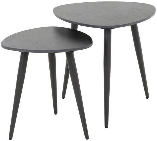 Giga Meubel Bijzettafel Driehoekig Zwart Keramiek Set Van 2 46x46x45cm