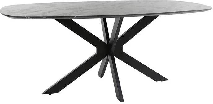Giga Meubel Eettafel Deens Ovaal 180cm Zwart Marmerlook 4-6 Personen