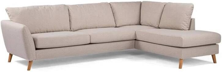 Giga Meubel Hoekbank Stof Beige|Eikenhout 3-Zits Rechts Inari