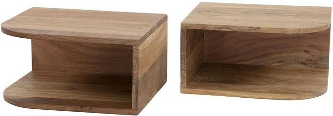 Giga Meubel Nachtkastje Corner Open Vak Acacia Set van 2