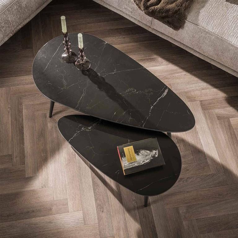 Giga Meubel Salontafel Ceramic Niervormig Keramiek Zwart Set van 2