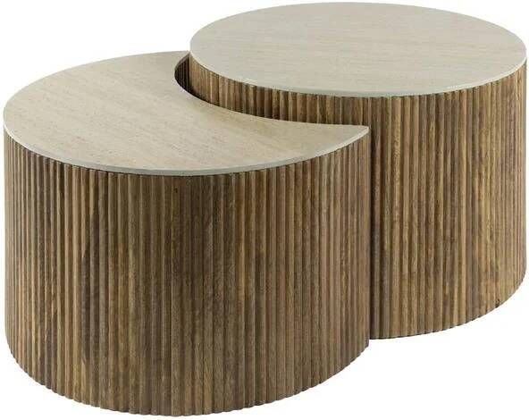 Giga Meubel Salontafel Halfrond Travertin|Hout Set Van 2 Nuovo