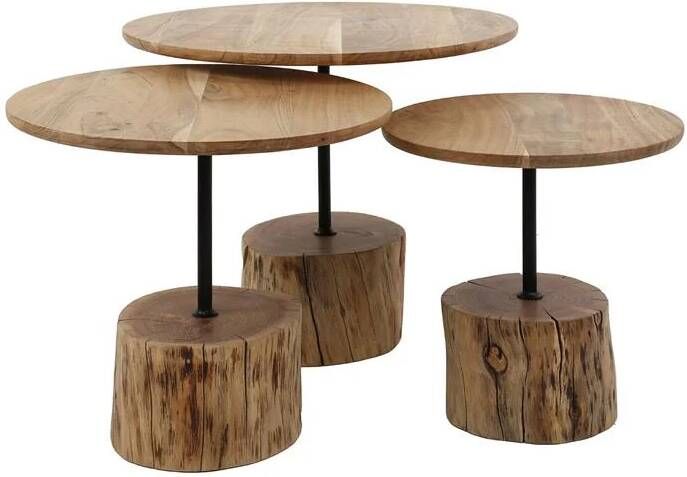 Giga Meubel Salontafel Naturel Acaciahout Set Van 3 60x60x50cm