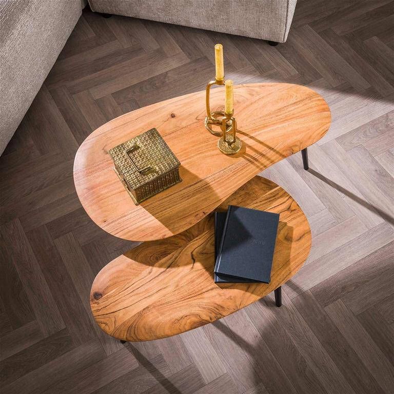 Giga Meubel Salontafel Organisch Acaciahout Set Van 2 90x50x40cm