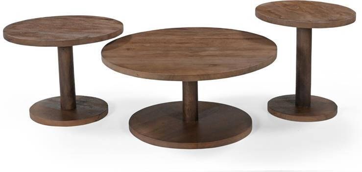 Giga Meubel Salontafel Rond Donkerbruin Hout Set Van 3 Nao