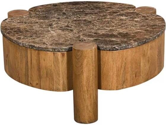 Giga Meubel Salontafel Rond Marmer 75cm Naturel Mangohout