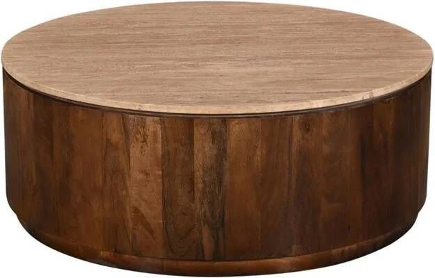 Giga Meubel Salontafel Elan Rond Travertin Walnoot 90x90x35cm