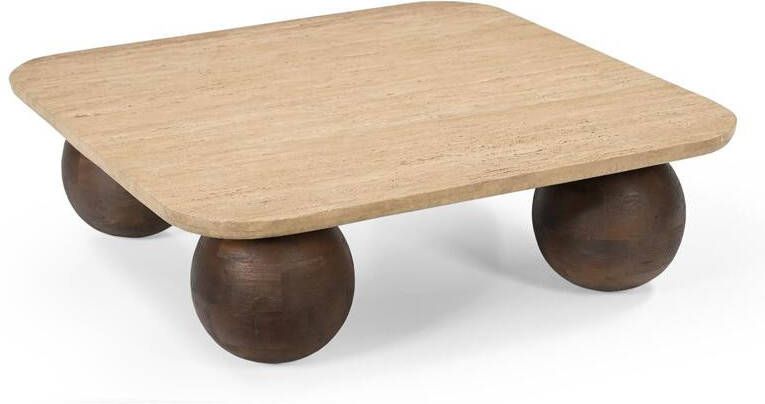 Giga Meubel Salontafel Travertin|Mangohout 90x90x27cm Nori