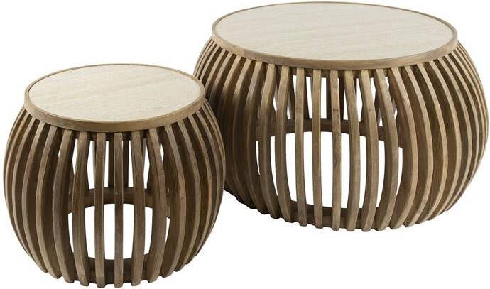 Giga Meubel Salontafel Travertin|Mangohout Set Van 2 Nuovo