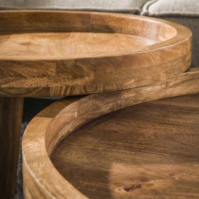 Giga Meubel Salontafel Rond Naturel Mangohout Set Van 2 Tripod