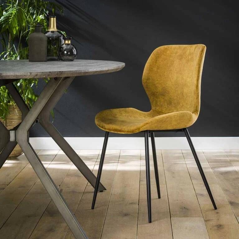 Giga Meubel Stoel Velvet Goud Rond Buis Onderstel Velvet