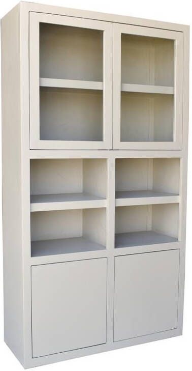 Giga Meubel Wandkast Beige Mangohout Glazen Deuren 120x45x220cm Xander