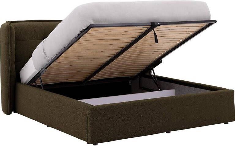 Goossens Gestoffeerd Bedframe Canon 180 x 200 Stof boucle bosgroen