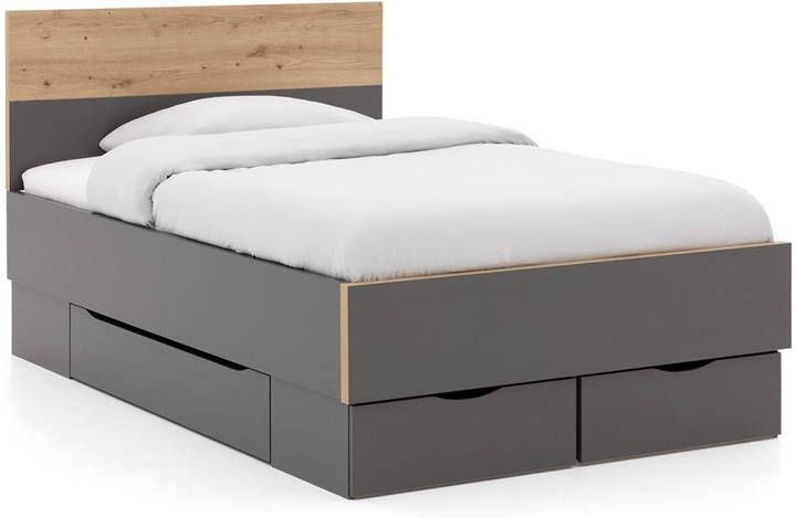 Goossens Bedframe Peder 120 x 200 Grafiet met accent eiken artisan