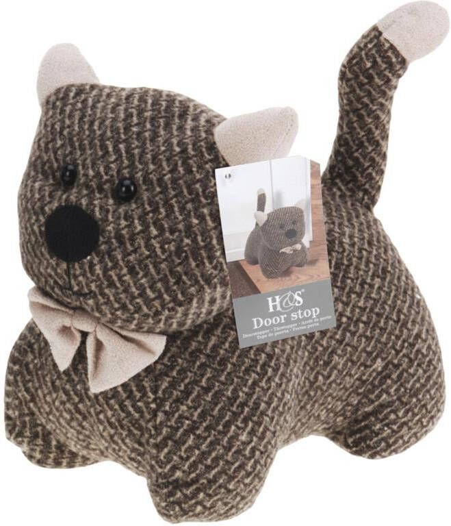 H&S Collection Deurstopper 1 kilo gewicht kat poes grijs 17 x 14 cm Deurstoppers