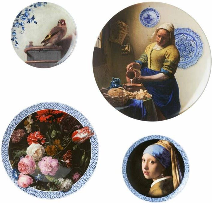 Heinen Delfts Blauw | Vermeer wandborden mix 2 | set van 4 st.