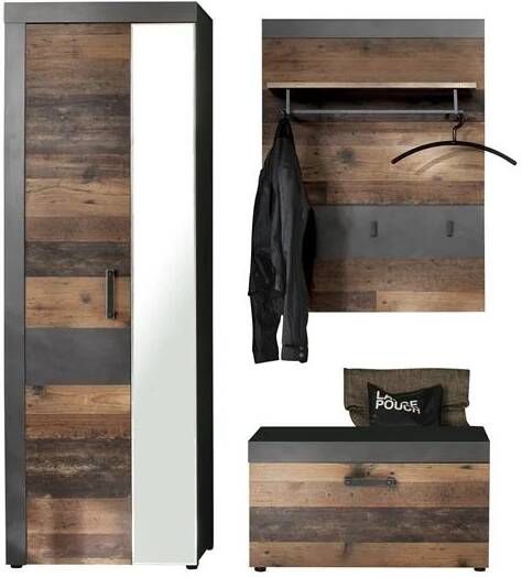 Hioshop Irwin garderobe opstelling B grijs Matera decor Old Wood decor.