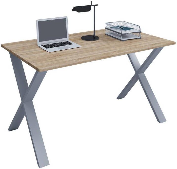 Hioshop Lona Bureau 140x50 cm X-frame Sonoma eiken decor zilverkleurig.