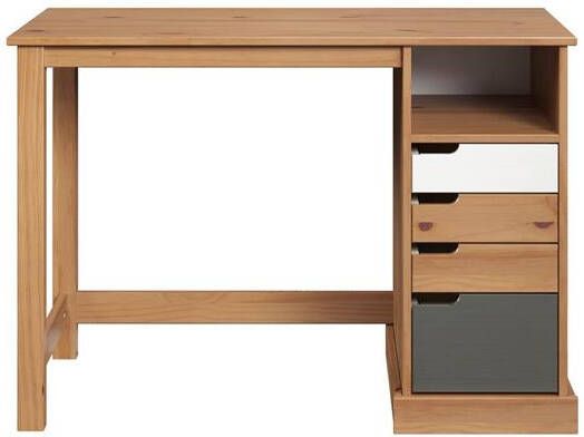 Hioshop Mestre bureau 1 plank 3 kleine 1 groot lade honing wit.grijs.